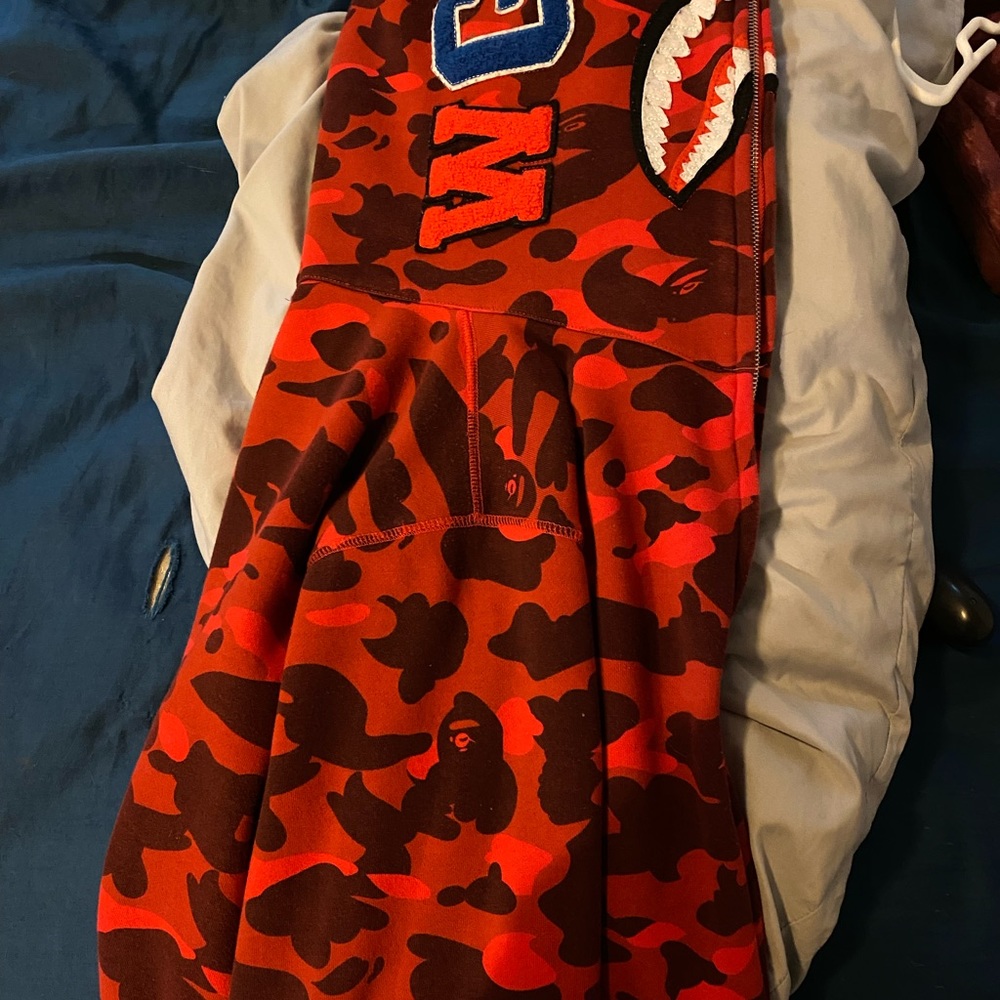 Red bape zip up shark jacket